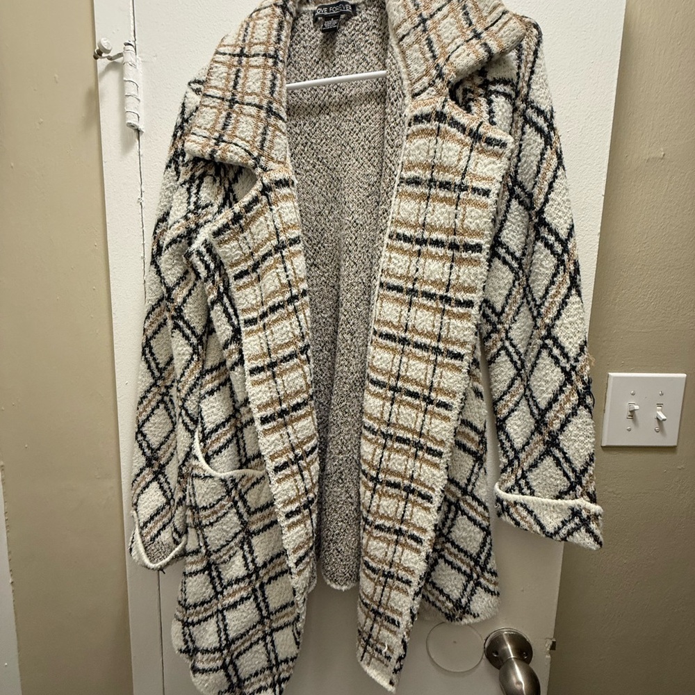 Plaid Open Front Coat